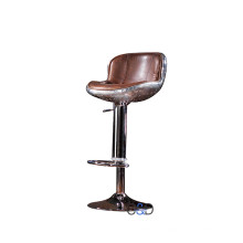 Aluminum Back aviation Swivel Antique Brown Leather Bar Chair Stool